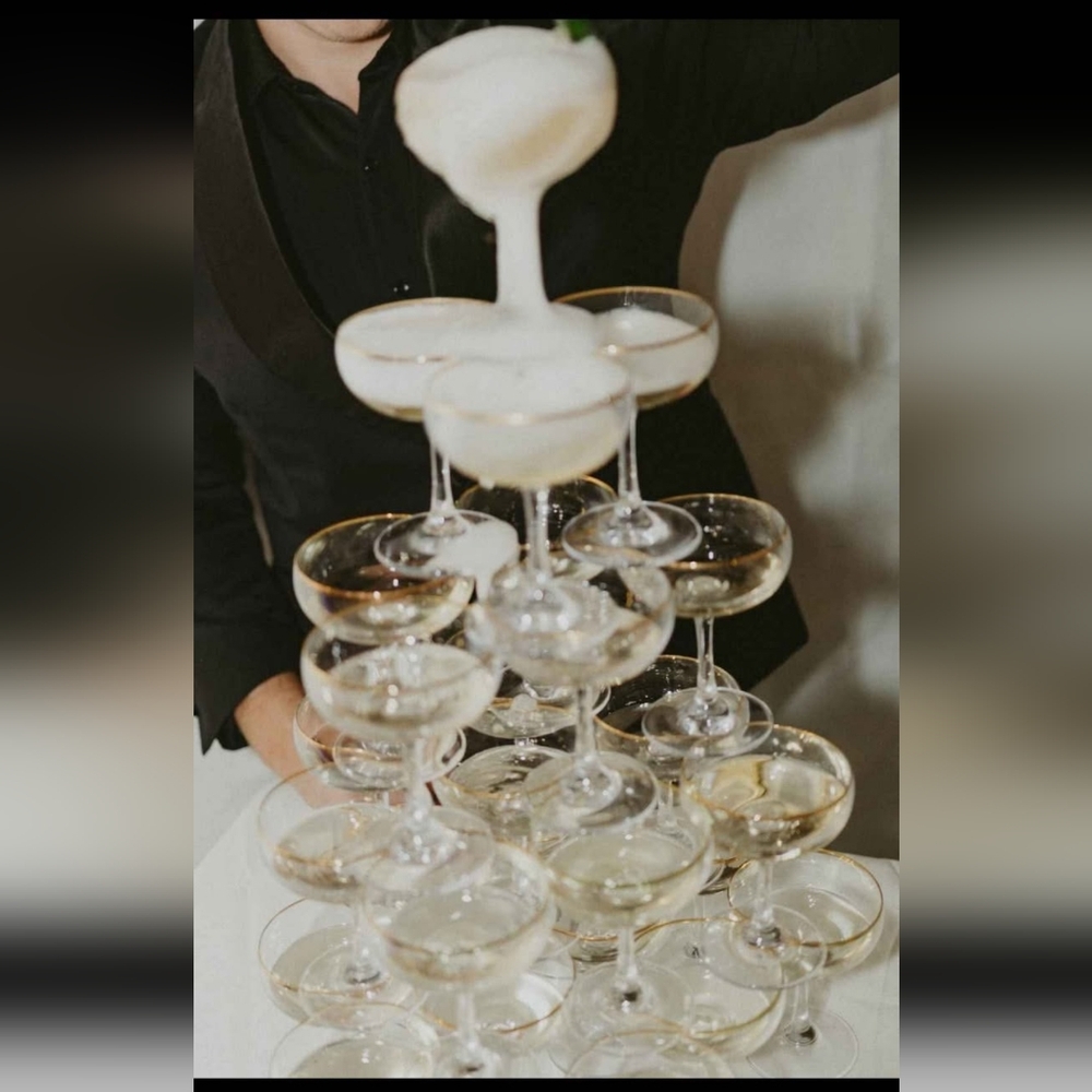 Gold-Rimmed Champagne Coupe Glasses For Champagne Tower - 27 Glasses
